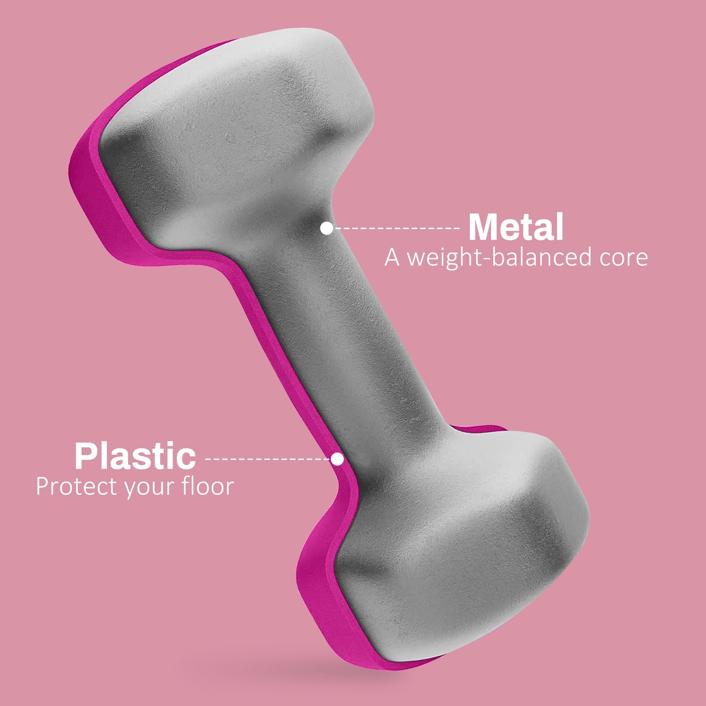 Set of 2 Hexagonal Dumbbells 3kg - Pink