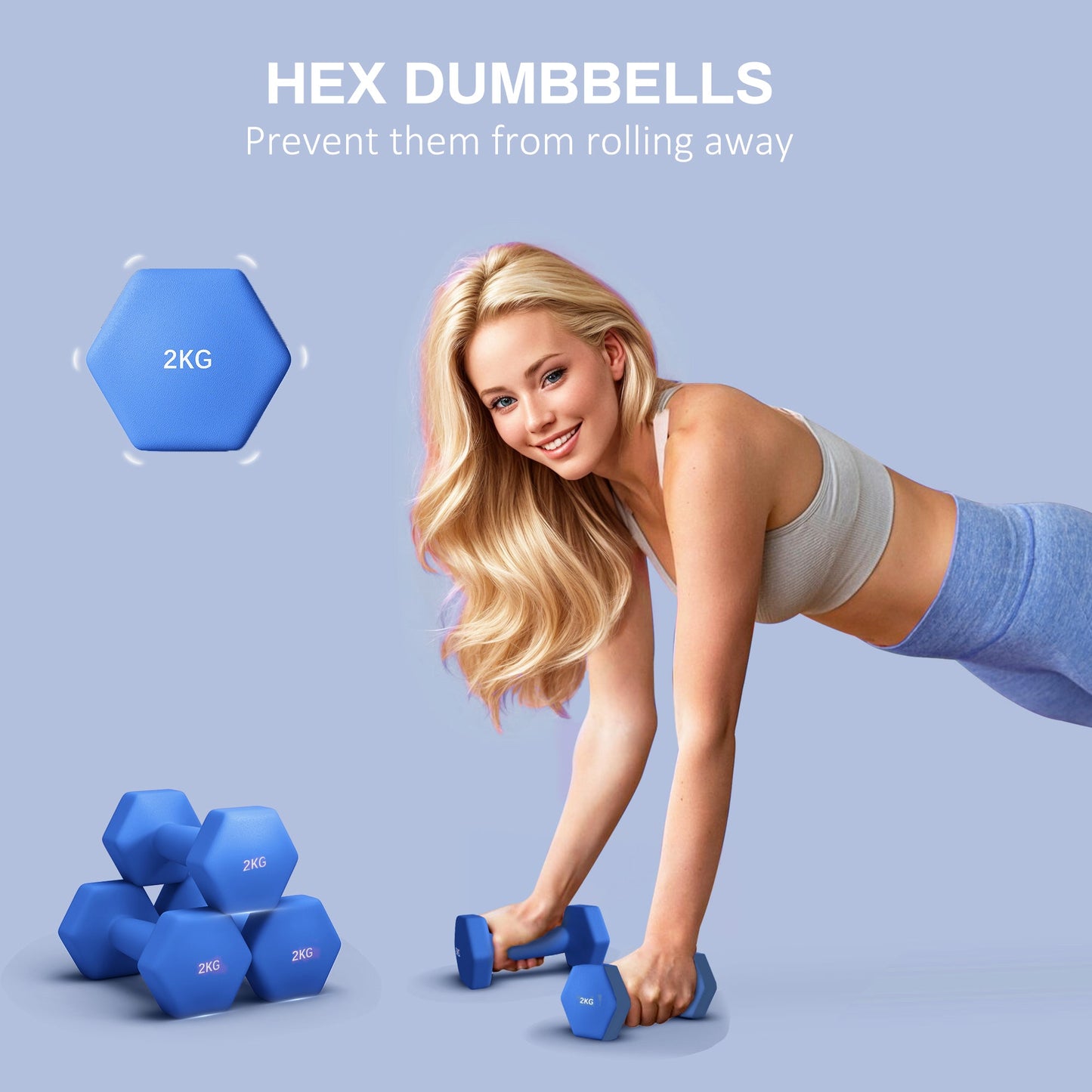 2 x 2kg Hexagonal Dumbbells Weights Set with Non-Slip Grip for Home Gym Workout, Blue-3