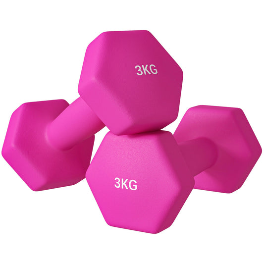 Set of 2 Hexagonal Dumbbells 3kg - Pink
