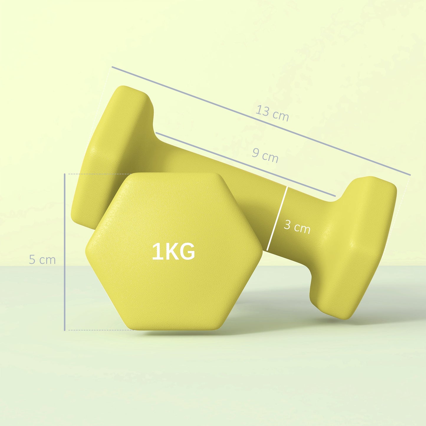 2 x 1kg Hexagonal Dumbbells Weights Set - Yellow
