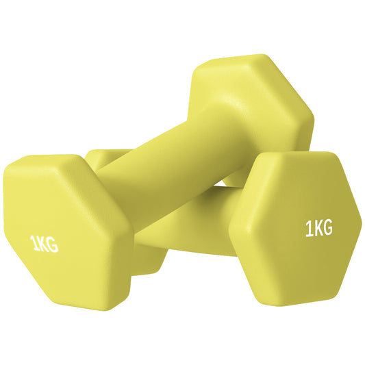 2 x 1kg Hexagonal Dumbbells Weights Set - Yellow