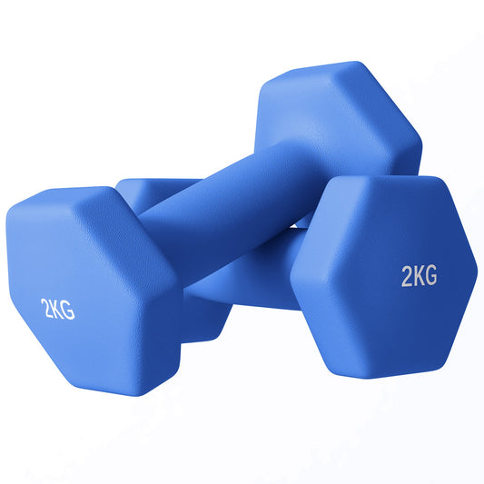 2 x 2kg Hexagonal Dumbbells Weights Set with Non-Slip Grip for Home Gym Workout, Blue-0