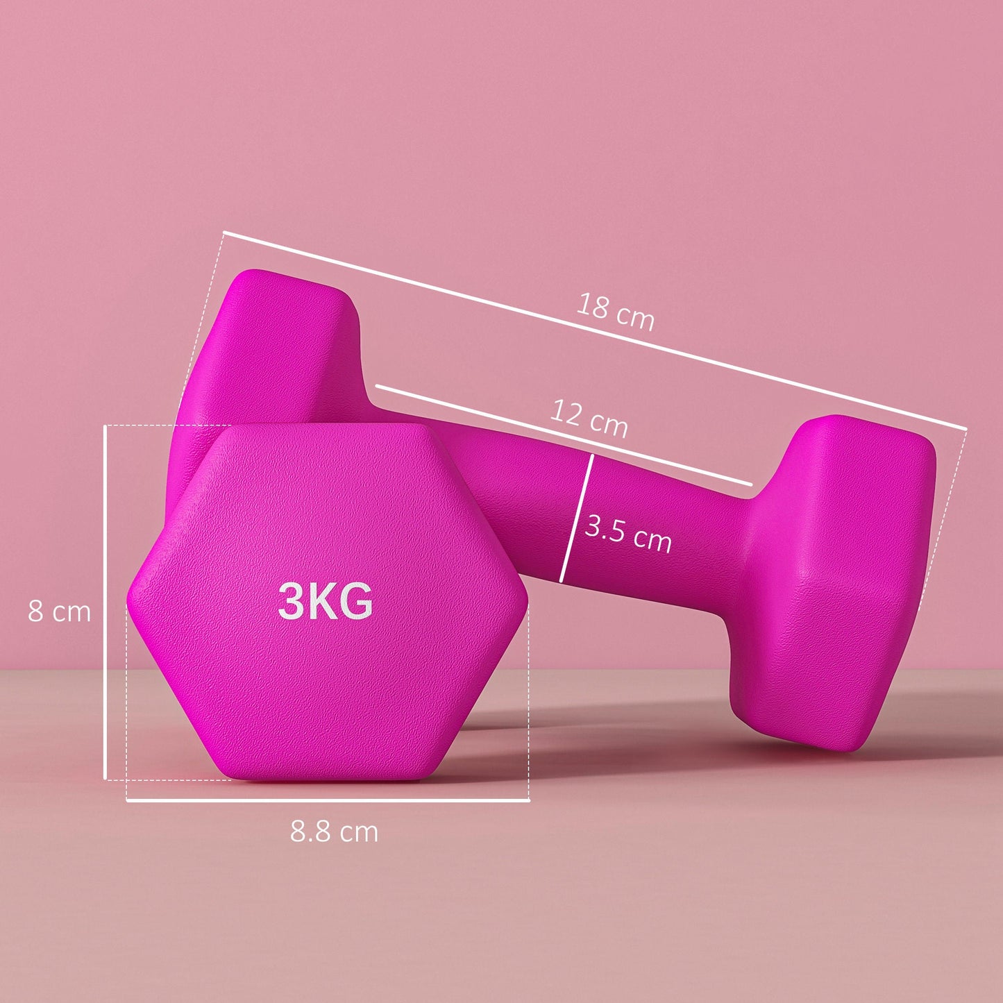 Set of 2 Hexagonal Dumbbells 3kg - Pink